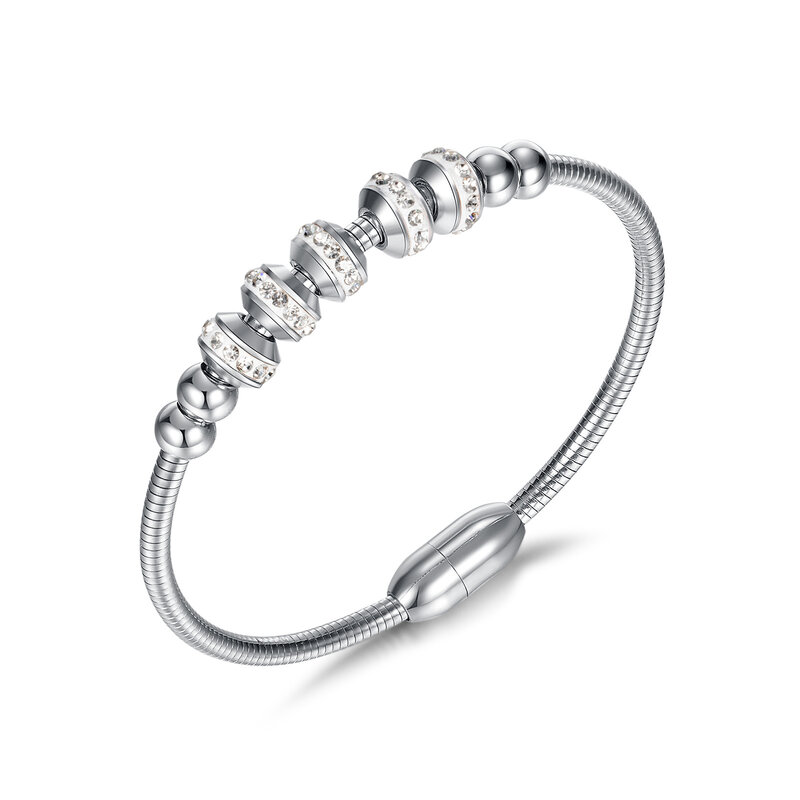 Lato Ins stylowe Titanium stalowa okrągła bransoletka z koralików Trend Fashion cyrkon klamra magnetyczna bransoletki biżuteria bransoletki dla kobiet