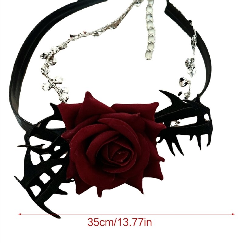 Gargantilla de flores de rosa, collar gótico, colgante, gargantilla de terciopelo, D5QB