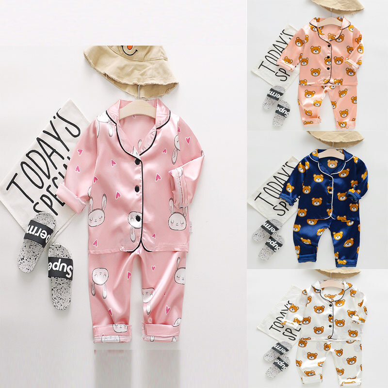 男の子と女の子のための長袖パジャマセット,漫画のウサギのプリント,男の子と女の子のためのパジャマ