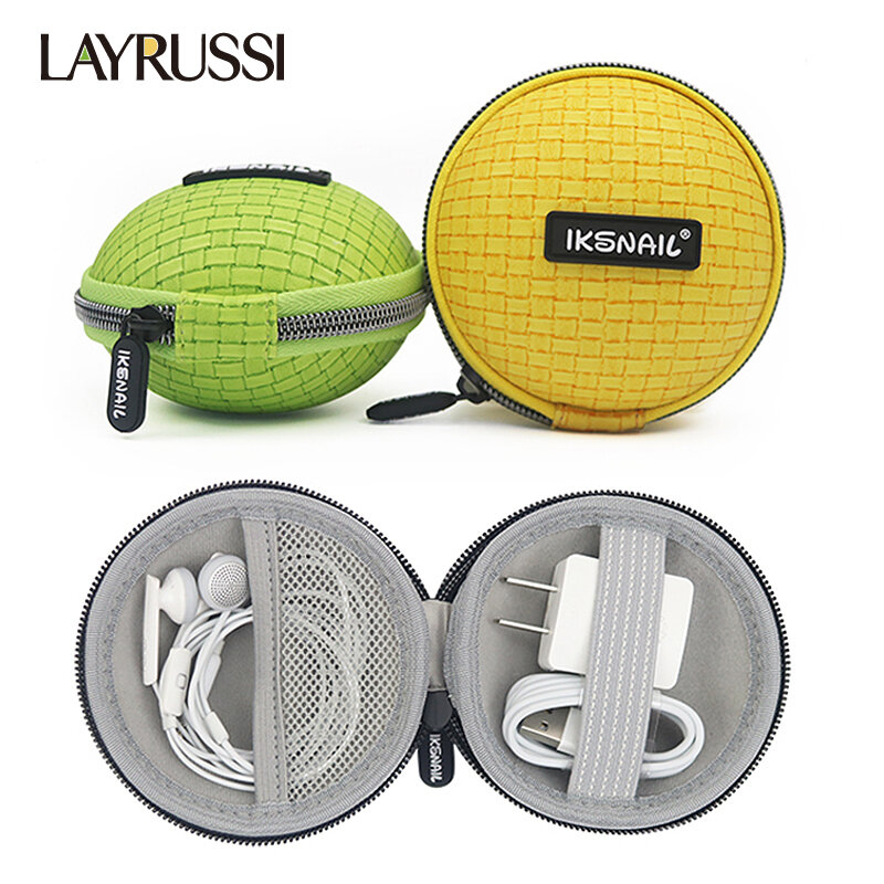 LAYRUSSI Round Earphone Digital Bags Memory Card Hold Case Carrying Hard Bag For Headphone Earbuds Gadgets Wires Charger Storage
