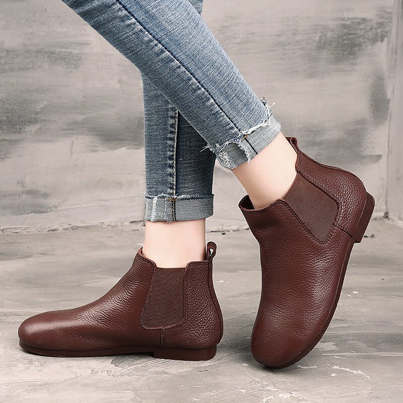2023 xiaohaokbao Leather ankle boots, flat shoes, vintage boots, round head, cowhide shoes, single boots M-1BG335