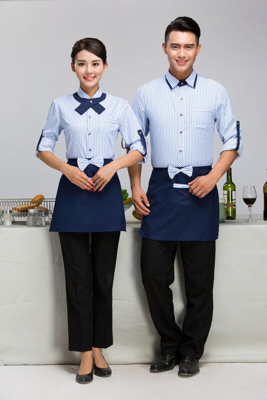 Nouveaux uniformes printemps et été 2023, uniforme de café de gâteau, manches ajustées, chemise avec tablier à nœud papillon, vêtements de travail de serveur Hotpot