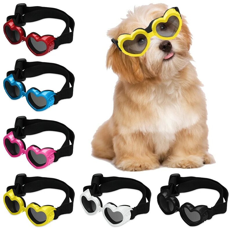 1 pcs cão pequeno em forma de coração óculos de sol óculos de proteção uv à prova dwaterproof água gato óculos de sol com alça ajustável pet products