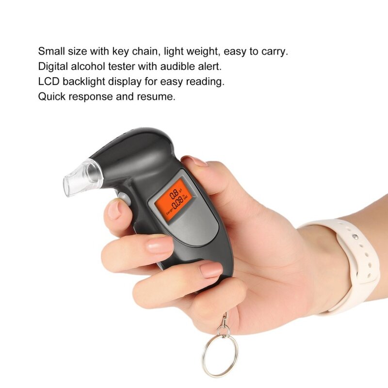 Handheld Backlight เครื่องทดสอบแอลกอฮอล์16Pcs Mouthpieces ดิจิตอลแอลกอฮอล์ Breath Tester เครื่องวิเคราะห์ Breathalyzer