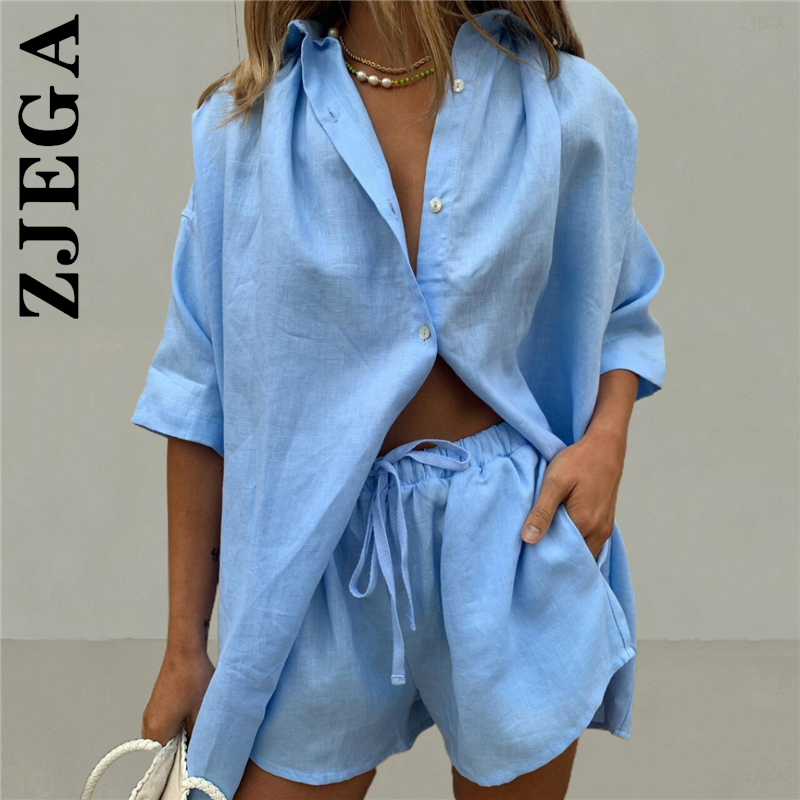 Zjega-Conjunto de pantalones cortos holgados para mujer, chándal de cintura alta, Retro, para fiesta, primavera y verano, 2 piezas