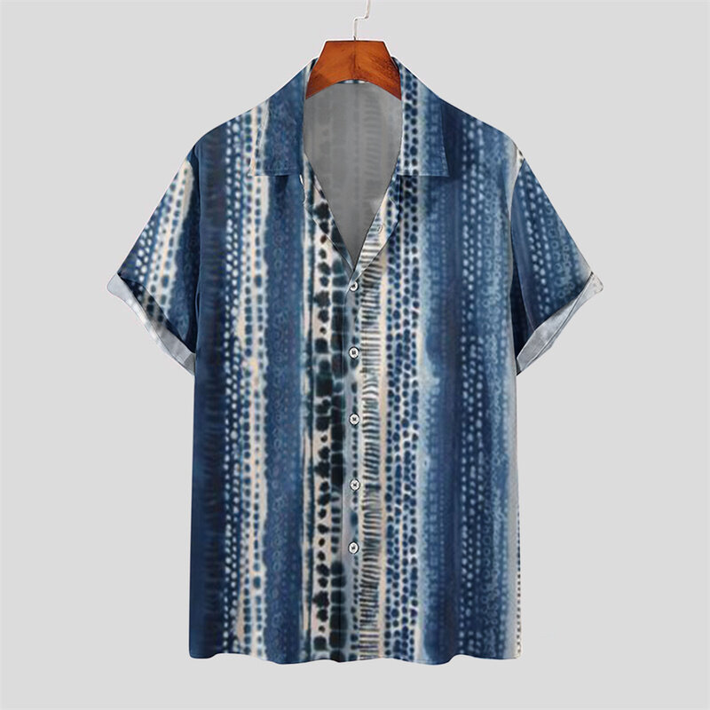 하와이안 레트로 소년 반팔 라펠, 디지털 3D 프린팅 반팔 셔츠, 레저 패션