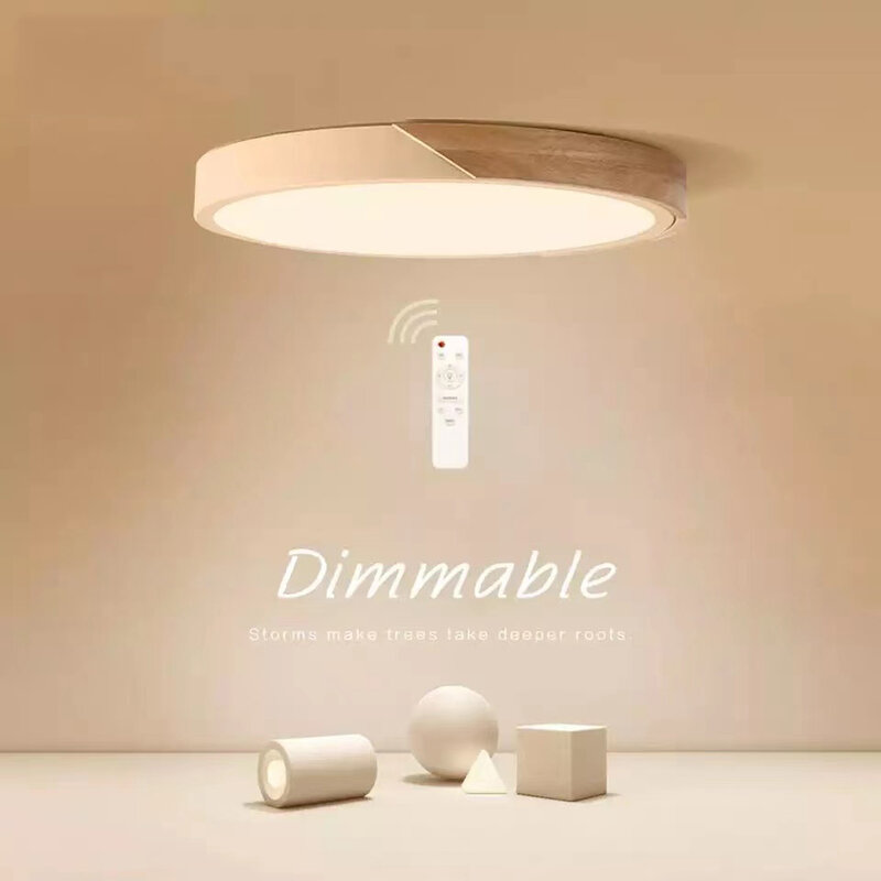 Plafoniere a LED moderna lampada rotonda nordica in legno casa soggiorno camera da letto lustro apparecchio montato telecomando
