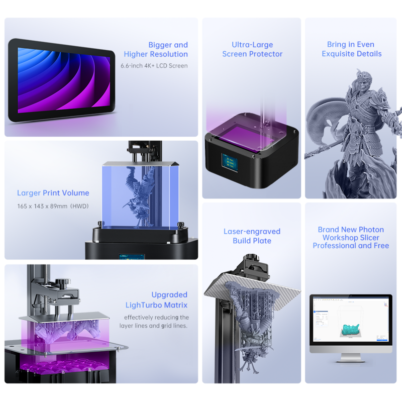 Printer 3D 4K Mono Foton ANYCUBIC 6.23 Inci Layar Monokrom Printer 3d Resin Cetak Cepat Printer SLA LCD Resolusi Tinggi