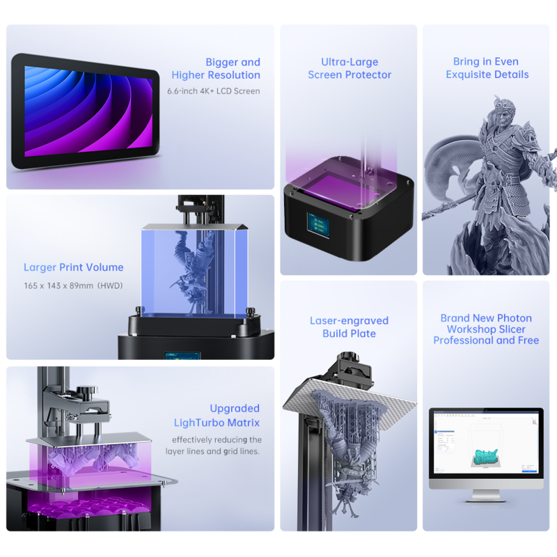 ANYCUBIC Photon Mono 2 6.6-inch 4K+ LCD Screen Photocuring 4K+ High Resolution Printing Size 165*143*89mm For Resin 3D Printer