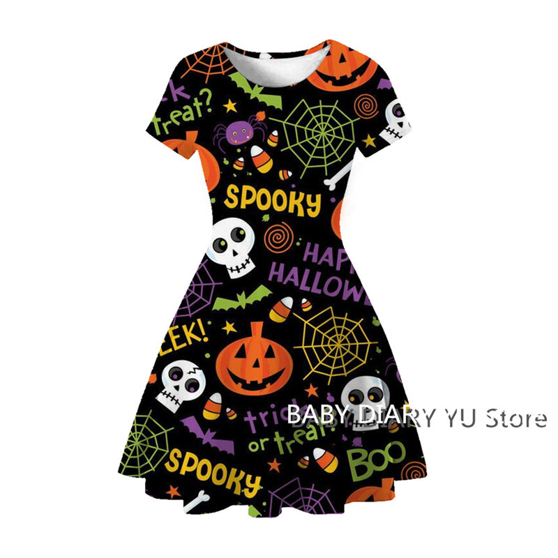 Pumpkin Baby Halloween Costumes Kids Party Girls Dresses Vestido Dresses Skull Ghost Kid Halloween Outfits Toddler Girl Clothing