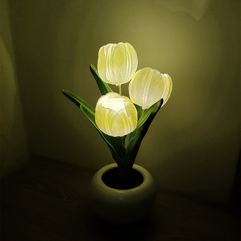 Lampe LED en forme de tulipe, pot de fleurs, plante en pot, luminaire décoratif d'intérieur, idéal pour une chambre à coucher