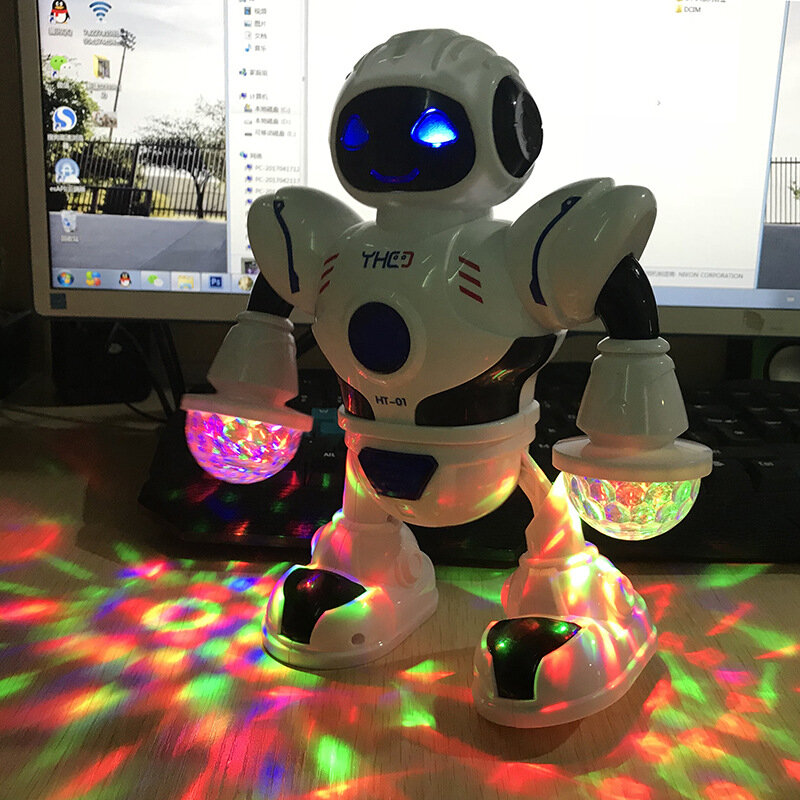 LMC Robot menari musik elektronik bersinar, mainan Superhero anak-anak yang bisa menyanyi menari menemani hadiah kejutan untuk anak-anak Pengiriman Cepat Diterima