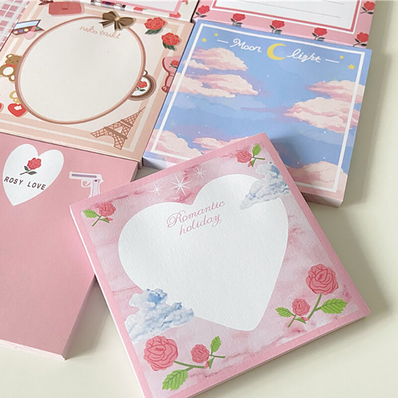 50แผ่นโรแมนติกดอกกุหลาบสีชมพู Memo Pad สมุดภาพ DIY Kawaii Notepad ไดอารี่ Memo แผ่นโรงเรียนเครื่องเขียน