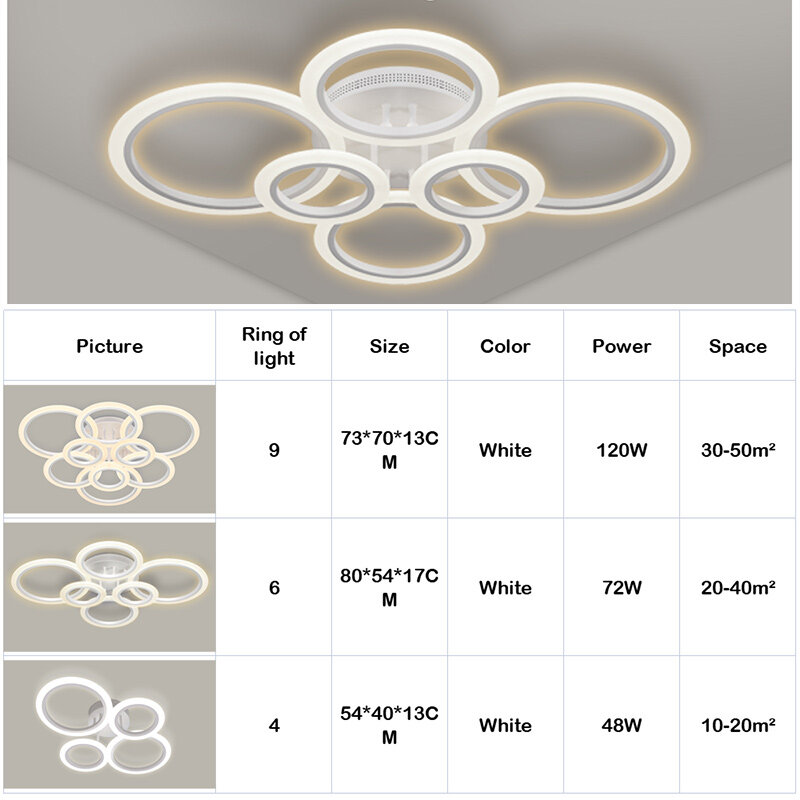 SOLVE lustre moderne 4/6/9 anneaux télécommande gradation led plafonniers pour salon chambre cuisine décoration luminaire