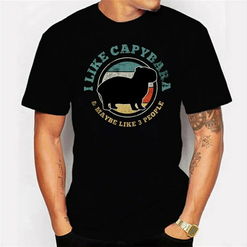 I Like Capybara Maybe Like 3 People Print Oversized Tshirt for Men Graphic T-shirts Cotton Male T Shirt Harajuku Tee Shirts Tops
