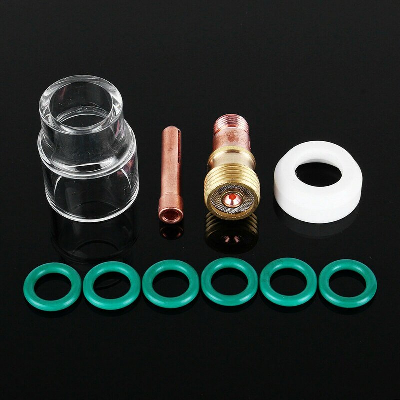 Metal 1.6mm 1/16 tig tocha de soldagem stubby gás lente #12 pyrex copo kit para tig WP-17/18 tocha de soldagem kit