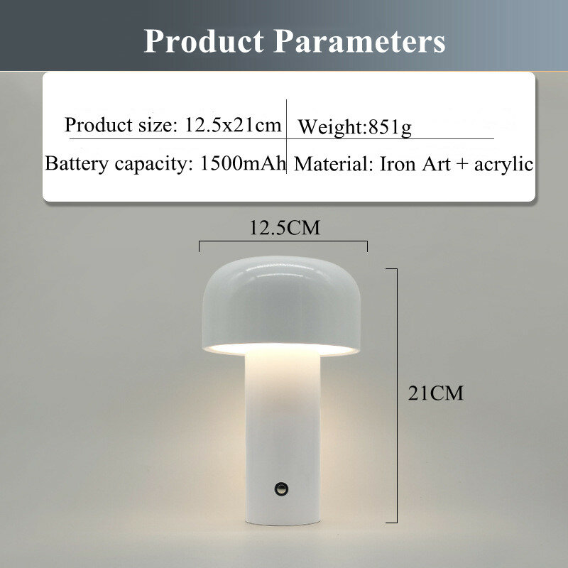 Mushroom Table Lamp USB Rechargeable Portable Wireless Touch Control Light Italian Desktop Decoration Bedroom Night Light Gift