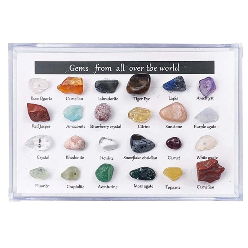 Mini pietra di agata di cristallo naturale, minerale e fossile collezione completa Rock calendario per il conto alla rovescia di natale