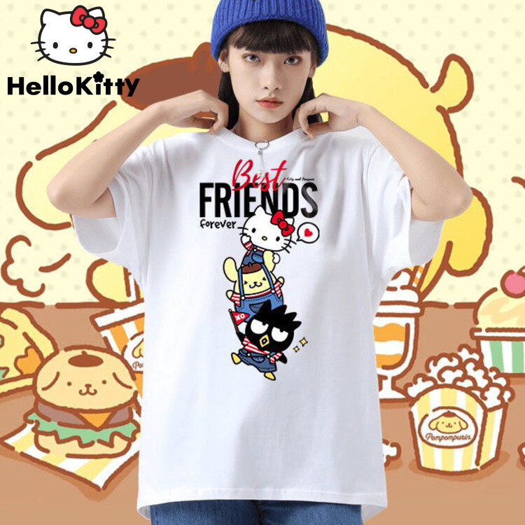 T-shirt à manches courtes Hello Kitty Y2k pour femmes et filles, t-shirts en coton, dessin animé d'été, vêtements décontractés surdimensionnés, Y-Kawaii, 2023