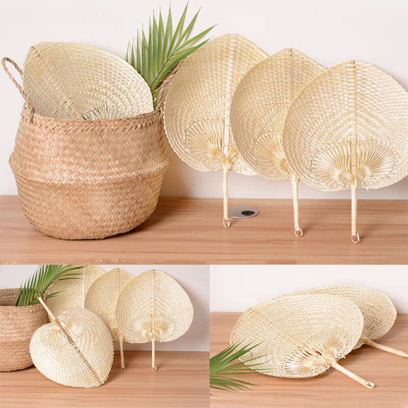 5/10/20pcs Pure Handmade DIY Peach-shaped Bamboo Woven Fan Summer Cooling Colored Chinese Style Hand Fans For Home Wedding Decor