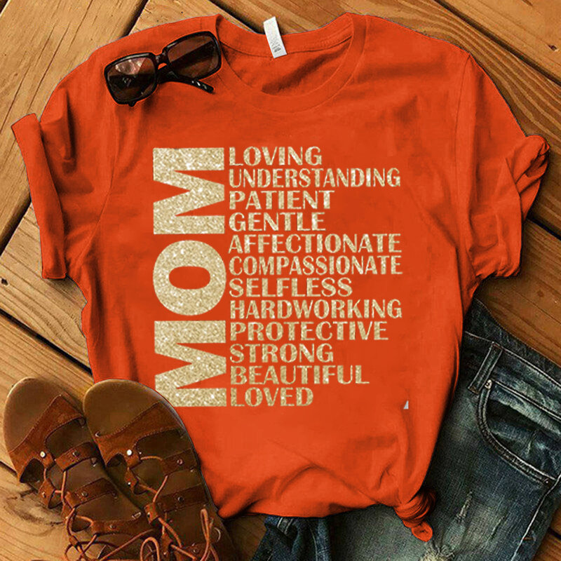 Mom Loving Print Woman Tshirts Camisetas Vintage Letters Graphic T Shirts Mother's Day Shirts Aesthetic Ladies T-shirts Y2k Tops