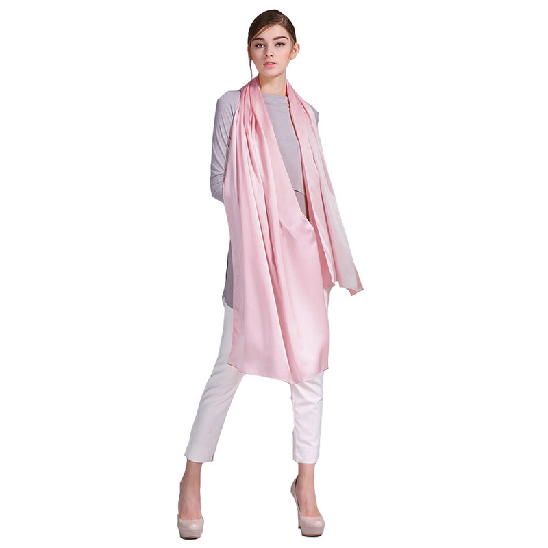 Lenço longo de cetim 100% seda, 55x180cm, seda pura de amoreira, cor lisa, cachecol de seda, loja on-line direto da fábrica 47 rosa