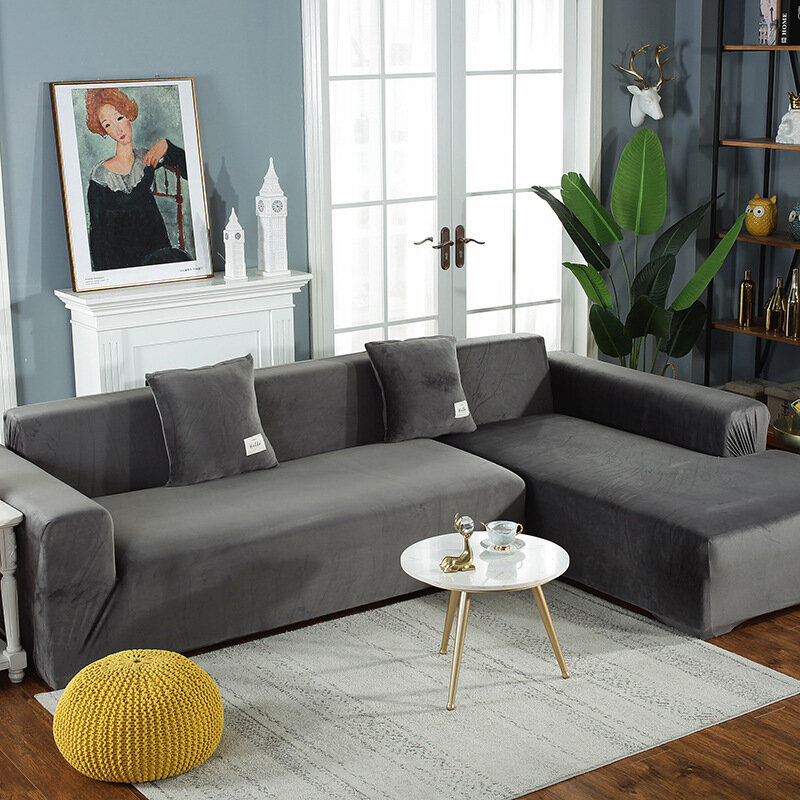 Sofa Abdeckungen L Geformt für Wohnzimmer Elastische Couch Schutzhülle Chaise Longue Ecke Stretch Elastische Plüsch Sofa Abdeckung