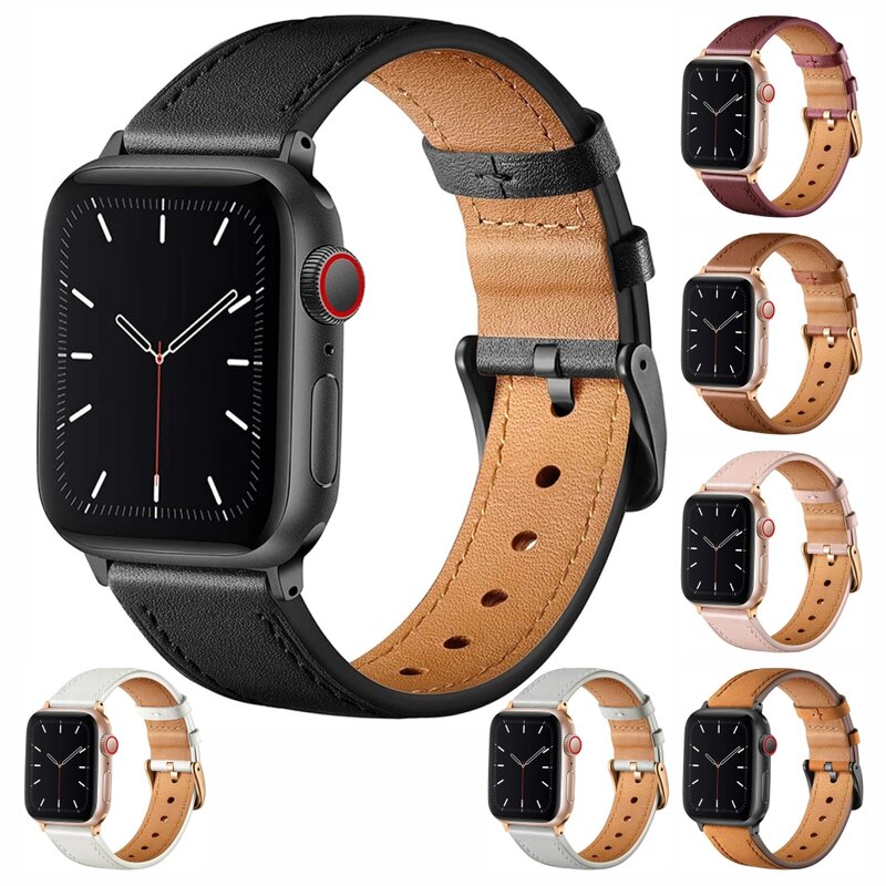 Compatibel Met Apple Horloge Strap-Echt Leer Loop Bandjes Vervanging Band Voor Iwatch Band Serie 7/6/se/5/4/3/2/1