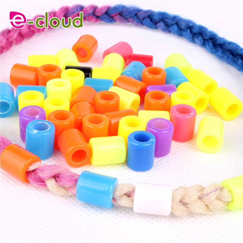 New 50pcs Mixed Rainbow Color Resin Dreadlock Beads Hair Braid Dread Bead Plastic 6mm Hole Braiding Tube Ring Hairstyle Tool