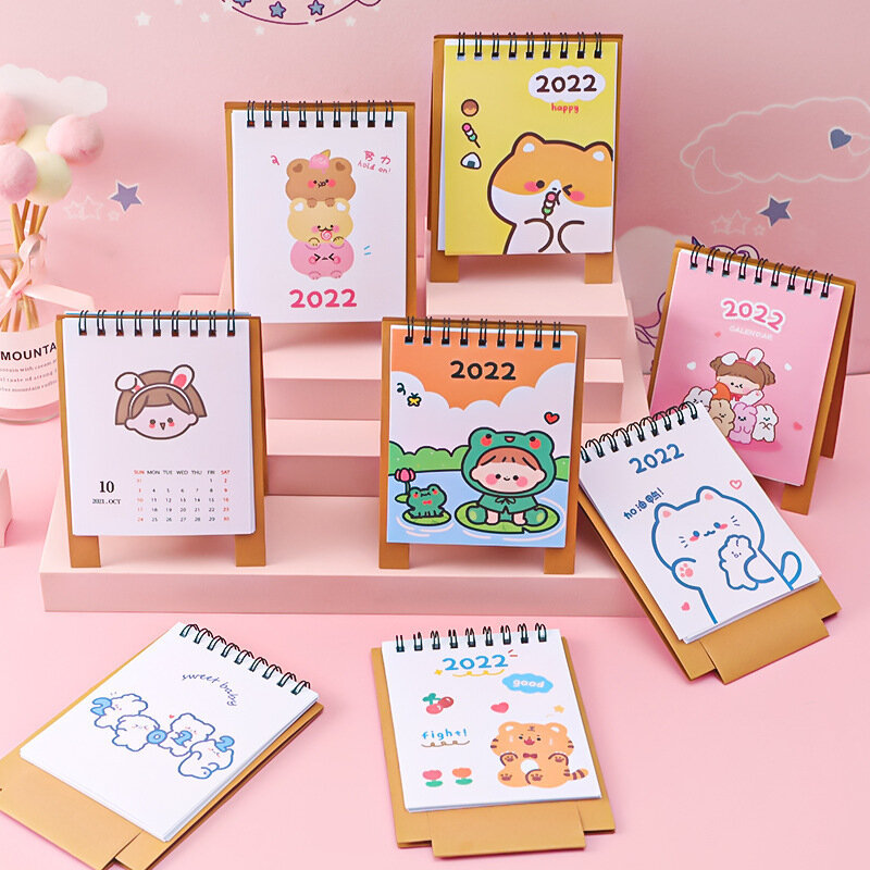 Kawaii bonito criativo mini 2023 calendário de mesa decoração dos desenhos animados artigos de papelaria material escolar bonito calendários de mesa livro planejamento