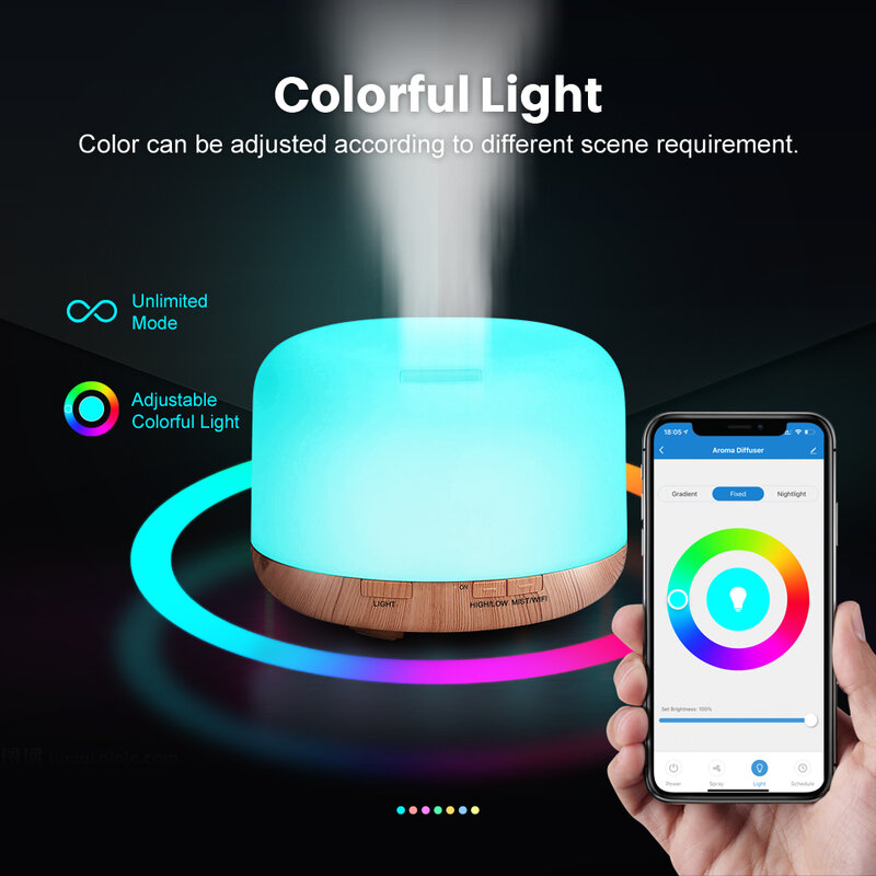 Smart Ultraschall Luftbe feuchter Tuya Wifi ätherisches Aroma Öl Diffusor 500ml Holzmaserung Luftbe feuchter Nebel Maker 7 LED-Farben