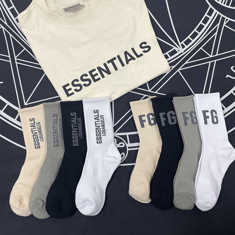 Essentials ถุงเท้า4คู่แฟชั่น Los Angeles Essentials กีฬาถุงเท้า Four Seasons ทั่วไป Breathable ถุงเท้า Unisex หนาถุงเท้า