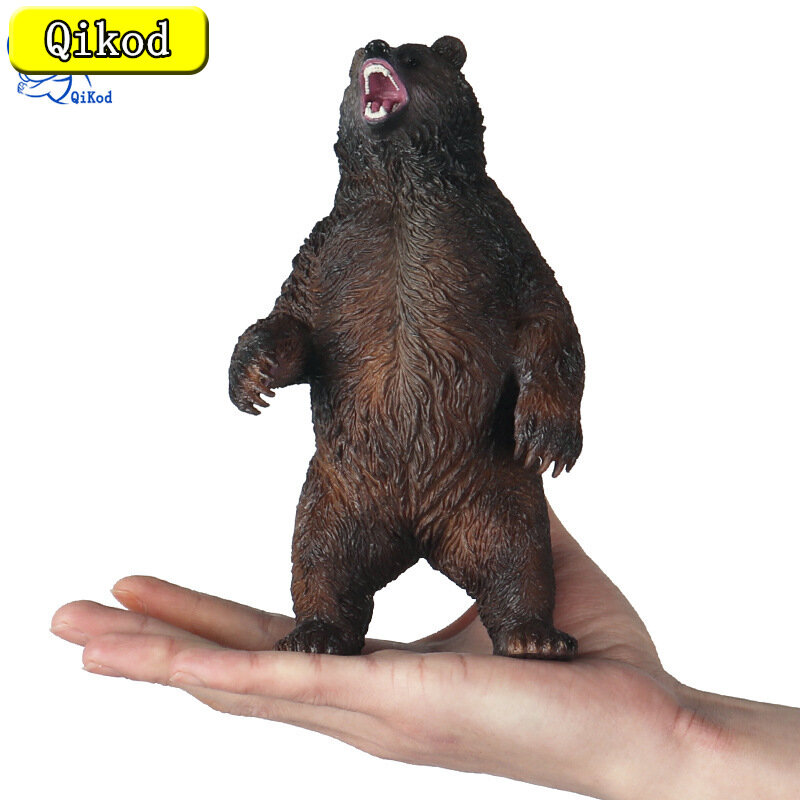 Figuritas de animales salvajes de simulación de gran tamaño, modelo de Animal del Zoo de oso marrón, decoración de colección de PVC, juguetes para niños