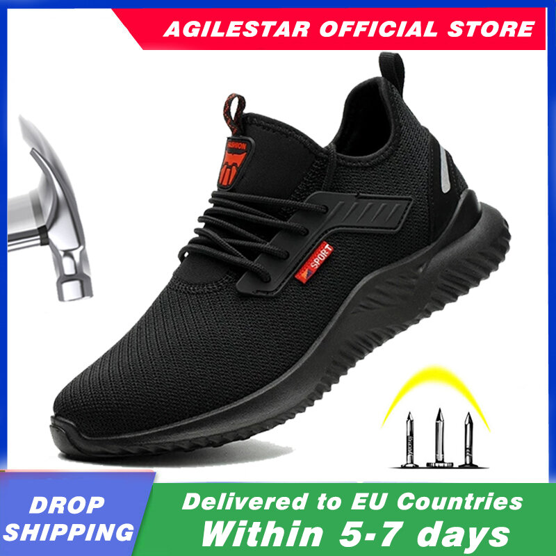 Steel Toe Safety Shoes Mens Lightweight Breathable Puncture Proof Light Sneaker Non-slip Industrial & Construction Work Shoes