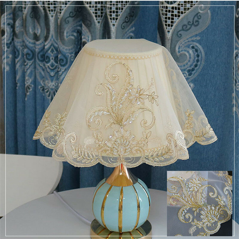 Luxo dubai ouro linha bordado europeu redonda toalha de mesa conjunto ar condicionado máquina lavar roupa mesa lâmpada decoração