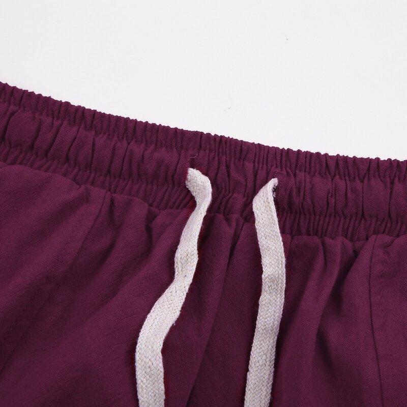 Elastic Drop-crotch Waist Joggers Casual Pants Trousers Solid Men Cotton-linen Men's pants