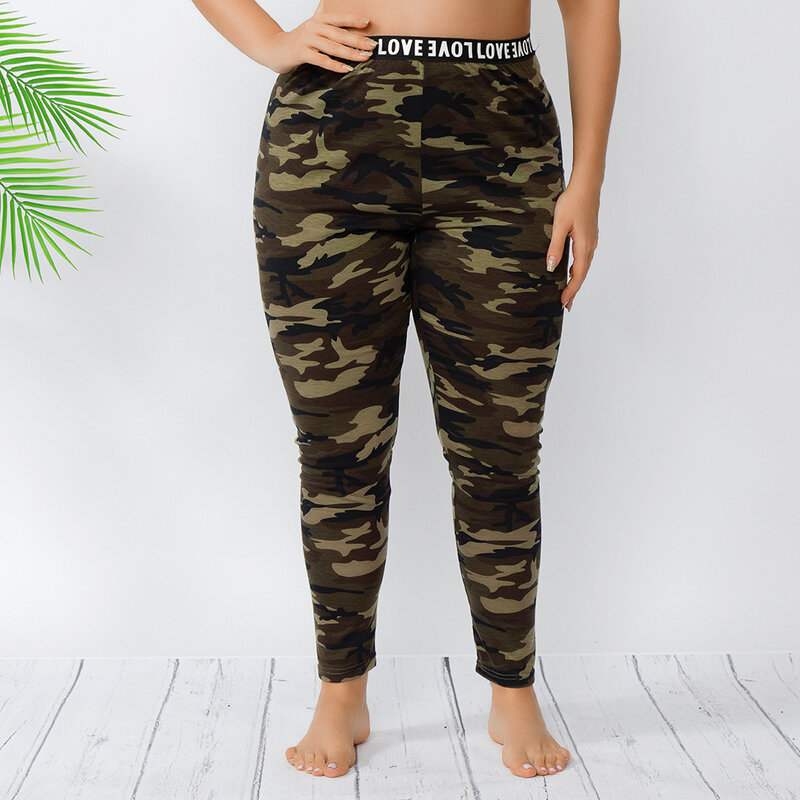 Calças de yoga de camuflagem de cintura alta calças de cintura alta com tamanho grande