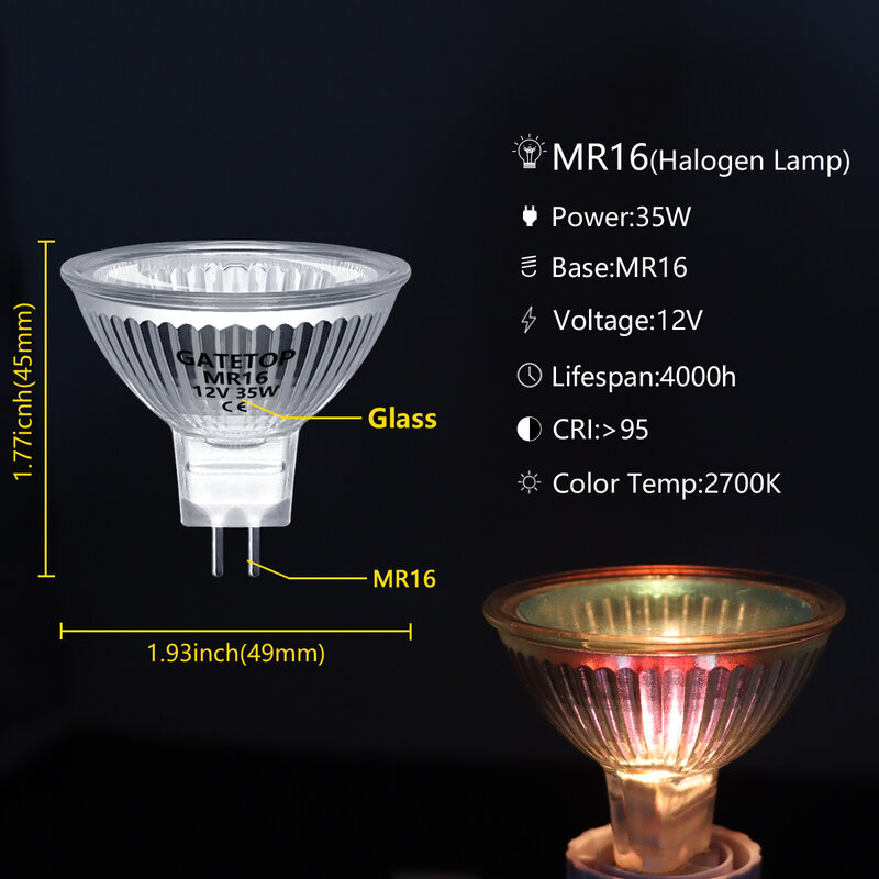 Lámpara halógena para decoración del hogar, Bombilla de cristal de 20W, 35W, 50W, GU10, GU4, GU5.3, 220V, 12V, MR11, MR16