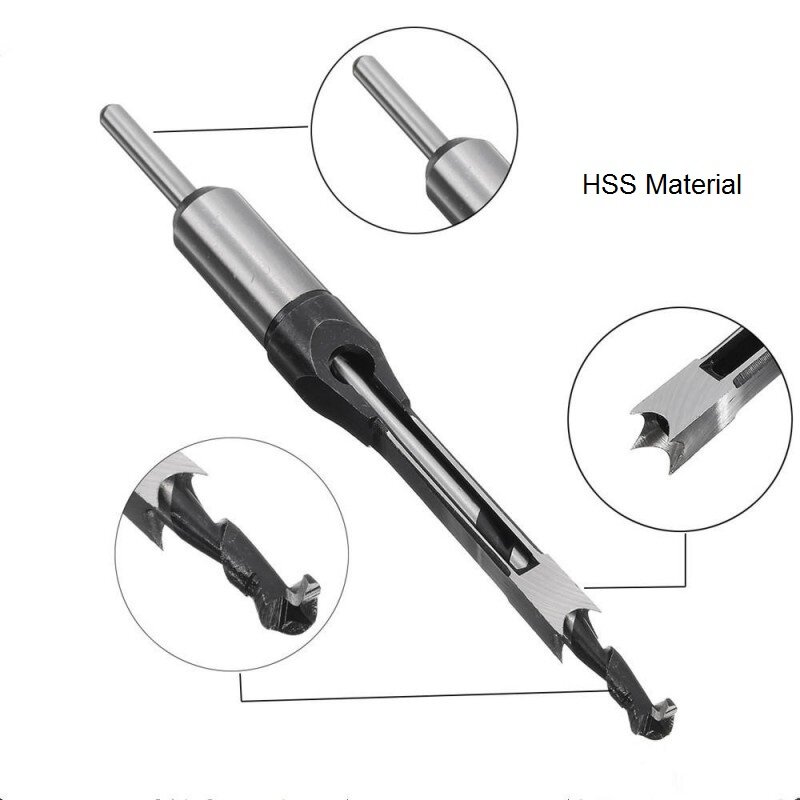 LY-Juego de brocas helicoidales para carpintería, Kit de herramientas de taladro cuadrado, cincel mordedor, sierra extendida de agujero cuadrado, 6,4mm ~ 16mm