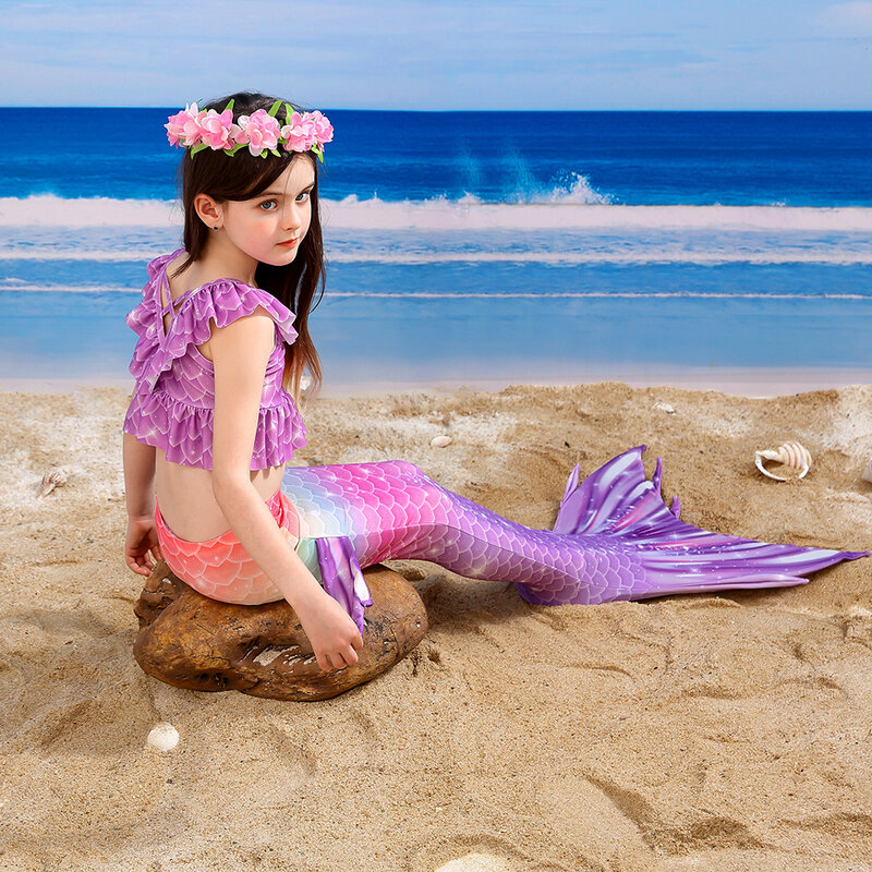Costume da sirena coda di sirena Bikini abito da sirena con Monofin Kid Girl bath nuoto adatto Cosplay Beach Party regalo di compleanno