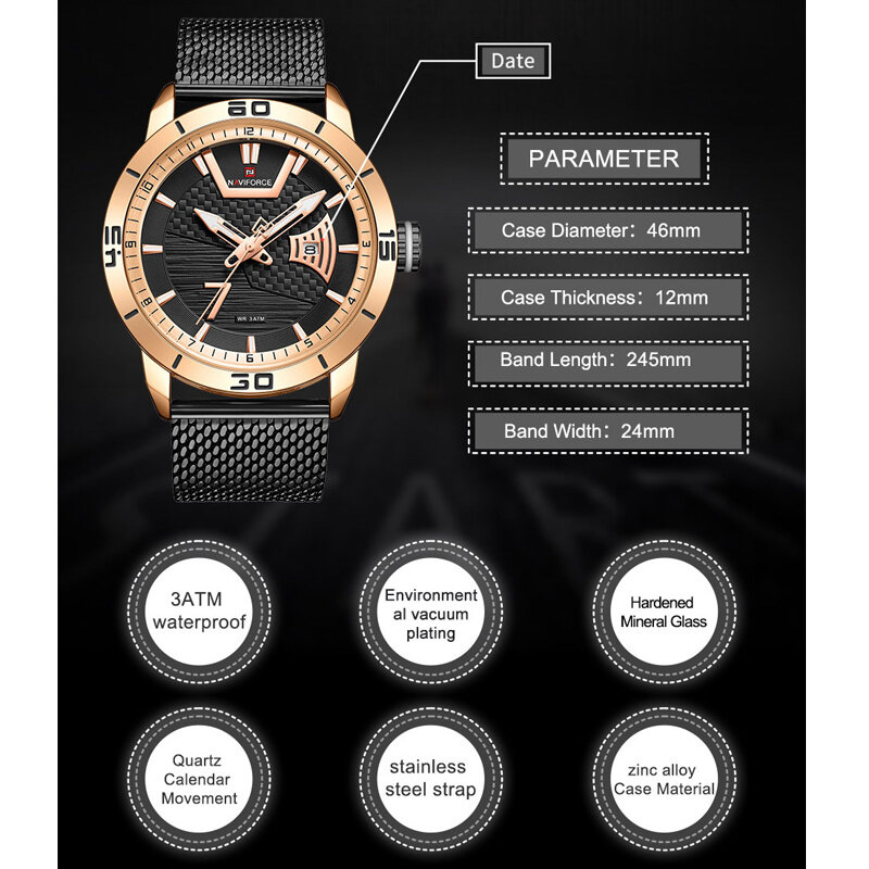 2022 NAVIFORCE Luxus Marke Uhr für Männer Military Sport Quarz Kalender Wasserdicht Edelstahl Männlichen Armbanduhren Relógios