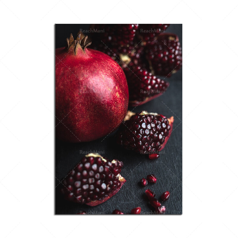 Ripe red pomegranate. Still Life Food Photography, Minimalist Art Kitchen Wall Decor Canvas Print Poster