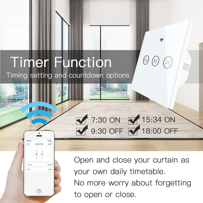 RF WiFi Smart Touch Curtain Blinds Roller Shutter Switch Tuya Smart Life App Remote Control,Work with Alexa Echo Google Home