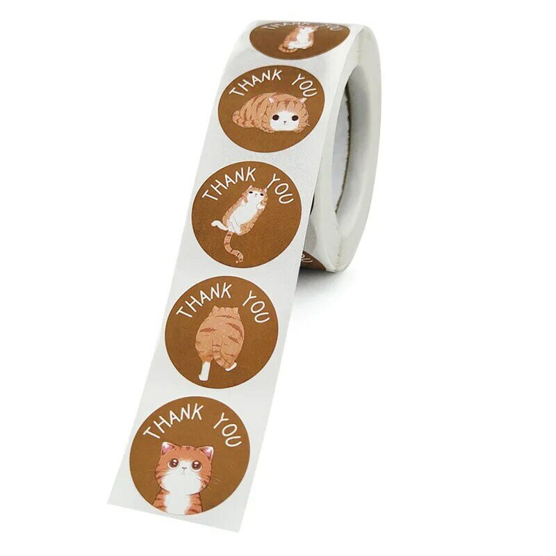 50-500Pcs 1 Zoll Kawaii Katzen Danke Aufkleber Für Kinder Business Handgemachte Runde Karte Wrap Etikett Dicht aufkleber Decor Schreibwaren