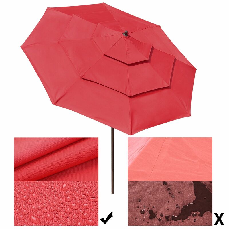 9-футовый 3-ярусный зонт для внутреннего дворика, прочный, устойчивый к УФ и выцветанию, красный навес