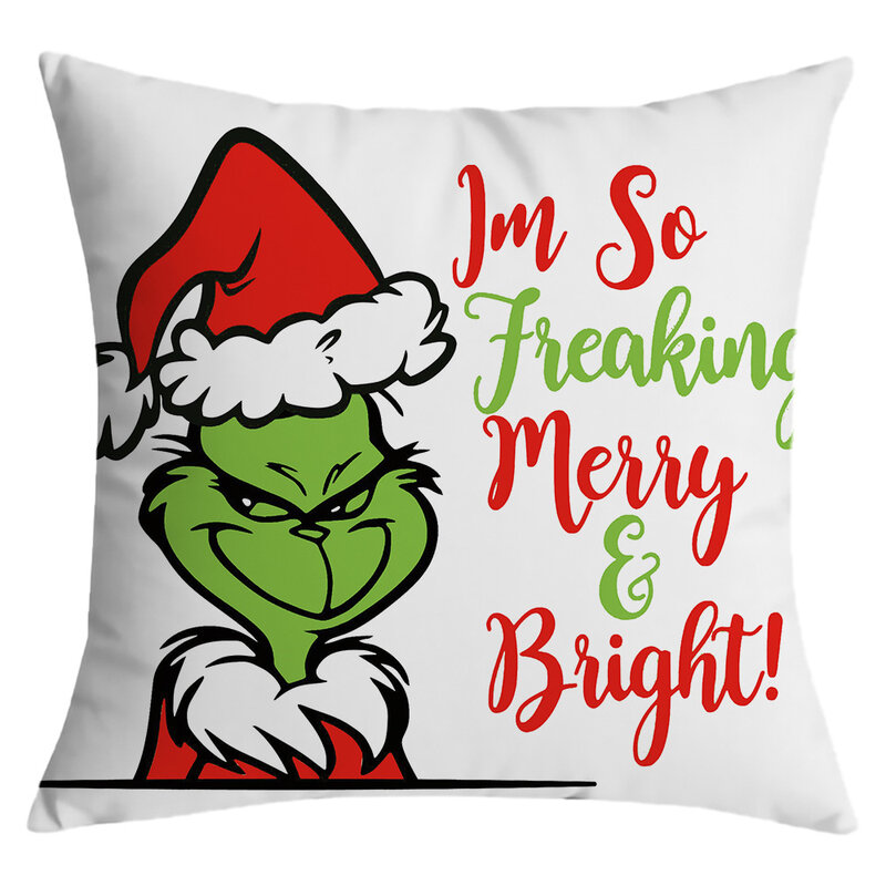 45x45 سنتيمتر Grinch كيس وسادة زينة عيد الميلاد غطاء الوسادة الكرتون رمي المخدة ل أريكة زينة عيد الميلاد ations للمنزل 2022