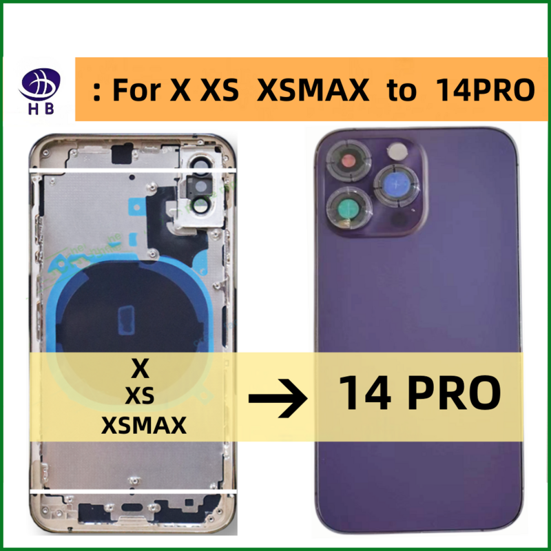 สำหรับ iPhone X XS XSMAX ~ 14 Pro แบตเตอรี่ด้านหลัง Midframe เปลี่ยน X กรณีเช่น14PRO XS 14 PRO กรอบ X XS สูงสุด14PRO ที่อยู่อาศัย