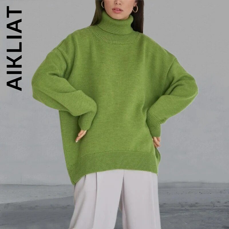Aikliat ถักคอเต่าผู้หญิงใหม่เสื้อกันหนาว Elegant จัมเปอร์ถักเสื้อกันหนาวเกาหลี All-Match เสื้อกันหนาวสุภ...