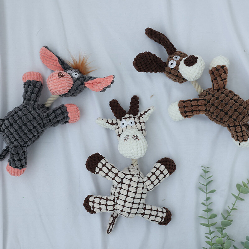 Pet Chewing Animals Donkey Shaped Dog Bite Corduroy Plush Teething Toy for Puppy Chew Bite Resistant Toy Pet Training Supplies