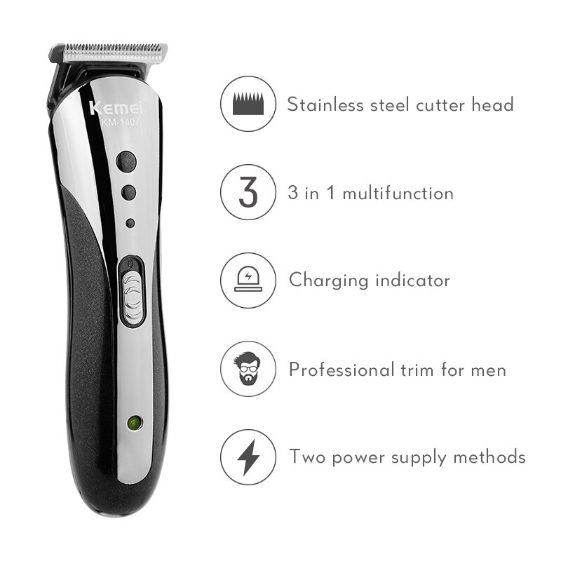 Kemei-máquina de cortar cabelo profissional multifunções, 3 em 1, sem fio, elétrica, corta barba, nariz e cabelo